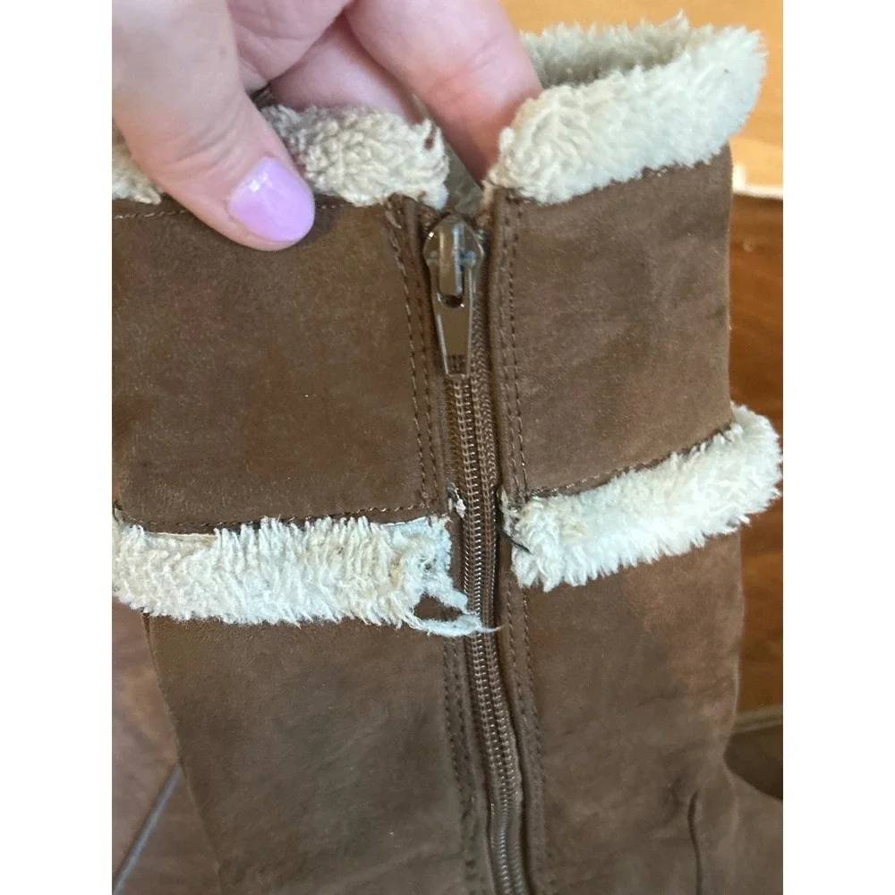 Michael Kors Girls Brown Faux Fur Trim Winter Boots Size 1 MK Logo Side Zip